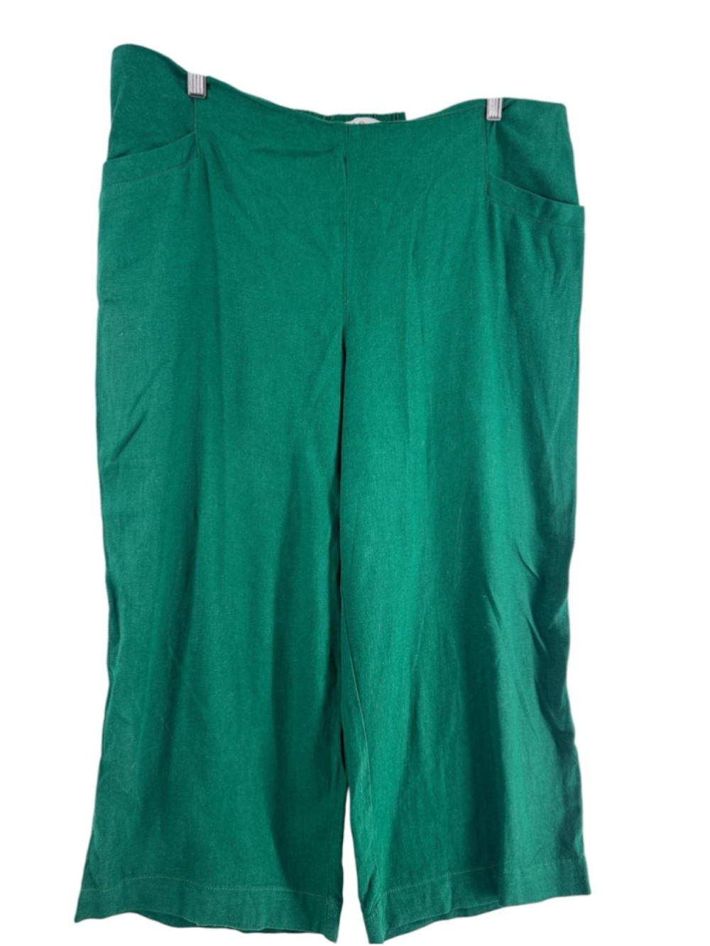Cleo Tonia Linen Blend Cropped Wide Leg Pants XL Emerald Green Pull on sz xl